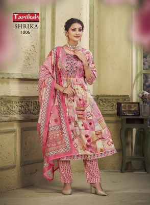 Taniksh luanch Shrika vol3 maslin print nyra cut kurti pant and dupatta catalogue at low rate readymade suit catalogs