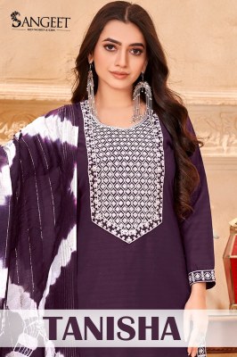 Tanisha reyon fancy kurti pant with neck work and printed dupatta wholesale catalogs