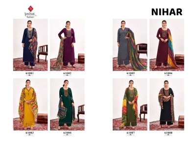 Tanishk Fashion by Nihar reyon slub embroidered printed unstitched salwar kameez catalogue at affordable rate  salwar kameez catalogs