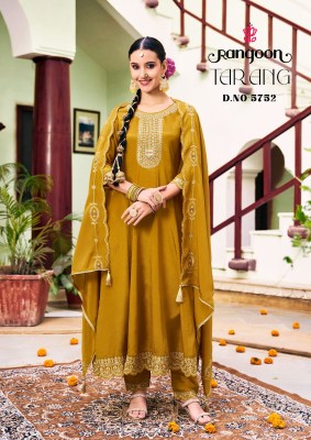 Tarang by Rangoon Chinon Silk Fancy Work Anarkali suit catalogue in budget price wholesale catalogs