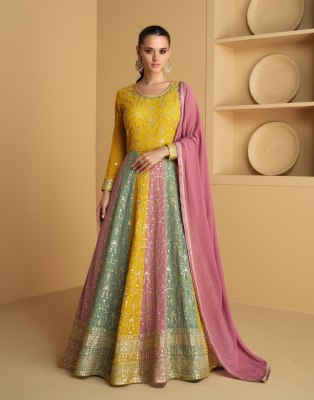 Tareef by aashirwad real georgette embroidered gown with dupatta catalogue   Aashirwad Creation 