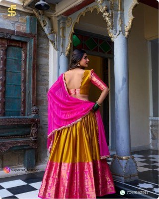 Tarika South Indian Grace Premium Narayan Pattu Exquisite Zari Weaving And Georgette Dupatta 2023 Yellow Colour Lehengha Choli Wholesale lehenga choli