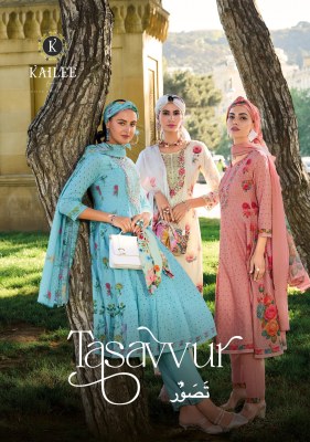 Tasavvur by Kailee fashion pure chikankari printed kurti pant and dupatta catalogue wholesale catalogs