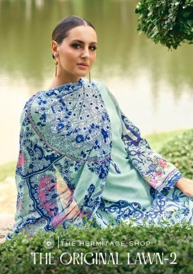The Hermitage Shop Original Lawn Unstitched Top Finest Quality Embroidered  Digital Print with Pure Visose Cotton Bottom and Pure Malmal Embroidered D dress material catalogs