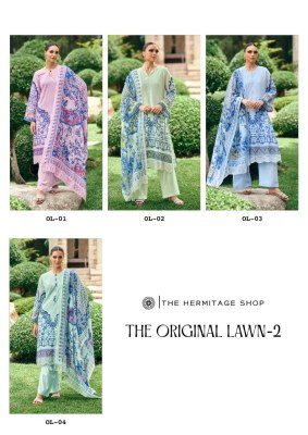 The Hermitage Shop Original Lawn Unstitched Top Finest Quality Embroidered  Digital Print with Pure Visose Cotton Bottom and Pure Malmal Embroidered D dress material catalogs