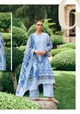 The Hermitage Shop Original Lawn Unstitched Top Finest Quality Embroidered  Digital Print with Pure Visose Cotton Bottom and Pure Malmal Embroidered D dress material catalogs