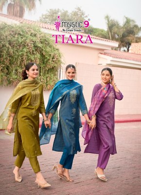 Tiara vol 1 by Mystic 9 Premium quality shimmer embroidered top bottom and dupatta catalogue at affordable rate wholesale catalogs
