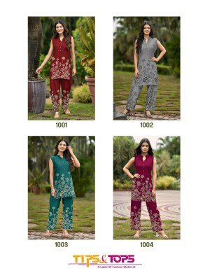 Tips And Tops Festive Beauty Rayon Printed Co Ord Set  Elegant Festive Wear Wholesale co ord set catalogs