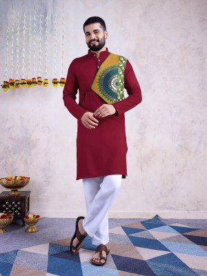 Traditional Navratri Rayon Kurta with Hand Embroidery And Mirror Accents Wholesale mens kurta