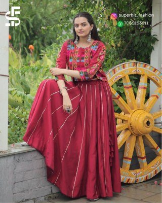 Traditional Ramkudi Maroon Colour Roman Lehenga Choli Roman Fabric Lehenga with Kutchi Gamthi Embroidered Koti And Gota Patti Lace Chain Navratri Edit lehenga choli