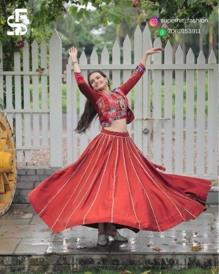 Traditional Ramkudi Maroon Colour Roman Lehenga Choli Roman Fabric Lehenga with Kutchi Gamthi Embroidered Koti And Gota Patti Lace Chain Navratri Edit lehenga choli