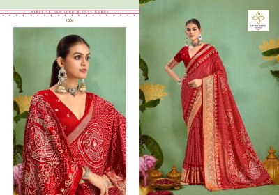 Tulsi Bandhej by Shubh Shree Velvet Tusser silk saree with blouse collection at affordable rate sarees catalogs