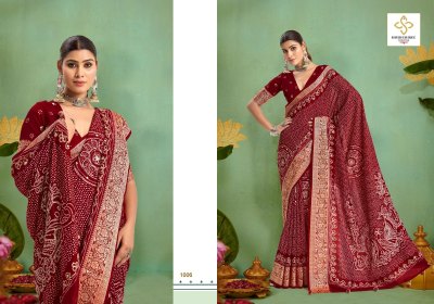 Tulsi Bandhej by Shubh Shree Velvet Tusser silk saree with blouse collection at affordable rate sarees catalogs