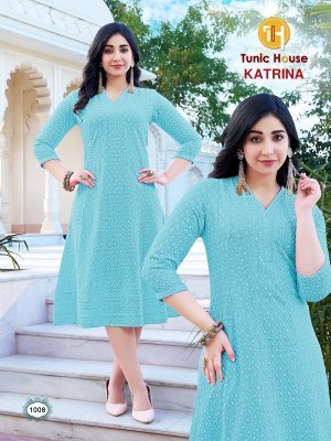 Tunic House Katrina Anarkali Kurti Viscose Rayon Chikankari And Sequin Work Wholesale kurtis catalogs