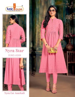 Tunic House Nyra Star Viscous Rayon Chikankari Nyra Cut Flair Kurti collection  Tunic house 