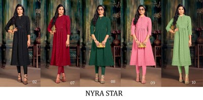 Tunic House Nyra Star Viscous Rayon Chikankari Nyra Cut Flair Kurti collection  kurtis catalogs