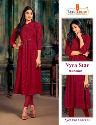 Tunic House Nyra Star Viscous Rayon Chikankari Nyra Cut Flair Kurti collection  kurtis catalogs