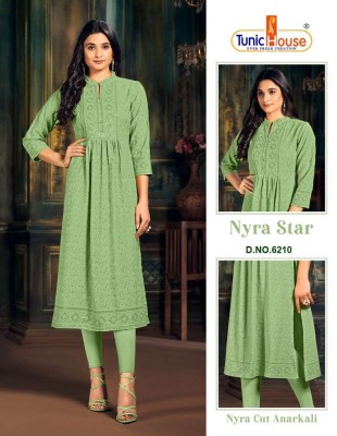 Tunic House Nyra Star Viscous Rayon Chikankari Nyra Cut Flair Kurti collection  kurtis catalogs