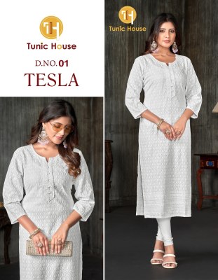 Tunic House Tesla Viscus Rayon Fully Chikankari Work Kurti collection wholesale sale  Size wise Combo Set
