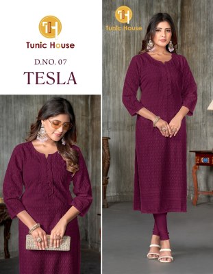 Tunic House Tesla Viscus Rayon Fully Chikankari Work Kurti collection wholesale sale  Size wise Combo Set