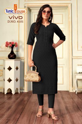 Tunic House Vivo Chikankari Sequence Kurti Viscose Rayon Designer Kurti Wholesale wholesale catalogs