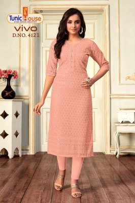 Tunic House Vivo Chikankari Sequence Kurti Viscose Rayon Designer Kurti Wholesale kurtis catalogs