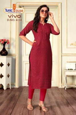 Tunic House Vivo Chikankari Sequence Kurti Viscose Rayon Designer Kurti Wholesale kurtis catalogs