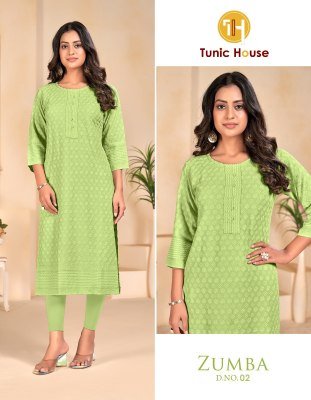 Tunic House Zumba Luxe Chikankari Embroidered Straight Kurti  Viscose Rayon with Pocket  Wholesale kurtis catalogs
