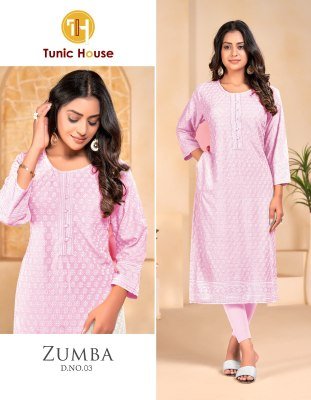 Tunic House Zumba Luxe Chikankari Embroidered Straight Kurti  Viscose Rayon with Pocket  Wholesale kurtis catalogs