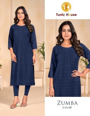 Tunic House Zumba Luxe Chikankari Embroidered Straight Kurti  Viscose Rayon with Pocket  Wholesale kurtis catalogs
