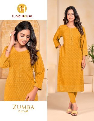 Tunic House Zumba Luxe Chikankari Embroidered Straight Kurti  Viscose Rayon with Pocket  Wholesale kurtis catalogs