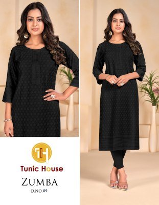 Tunic House Zumba Luxe Chikankari Embroidered Straight Kurti  Viscose Rayon with Pocket  Wholesale kurtis catalogs