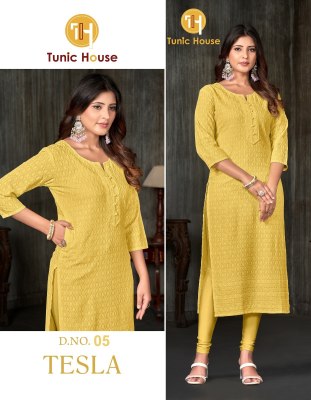 Tunic House by Tesla fully chikankari work straight kurti catalogue at low rate readymade suit catalogs