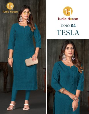 Tunic House by Tesla fully chikankari work straight kurti catalogue at low rate readymade suit catalogs