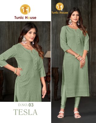 Tunic House by Tesla fully chikankari work straight kurti catalogue at low rate readymade suit catalogs