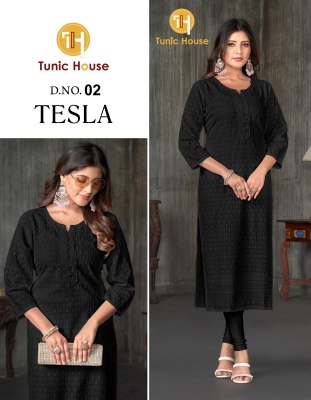 Tunic House by Tesla fully chikankari work straight kurti catalogue at low rate readymade suit catalogs