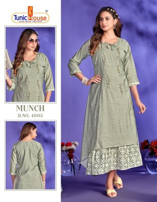 Tunic houase by munch pure maslin gown style long  fully printed kurti catalogue  at wholesale price Tunic house 