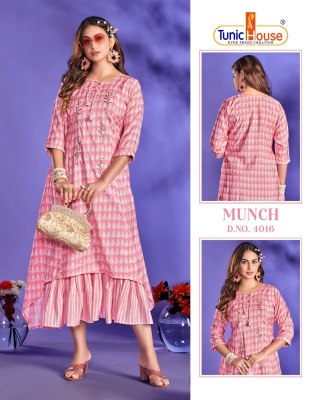 Tunic houase by munch pure maslin gown style long  fully printed kurti catalogue  at wholesale price kurtis catalogs