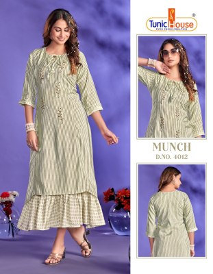 Tunic houase by munch pure maslin gown style long  fully printed kurti catalogue  at wholesale price kurtis catalogs