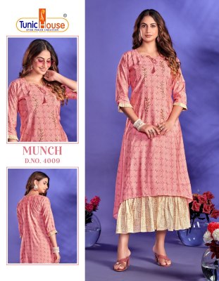 Tunic houase by munch pure maslin gown style long  fully printed kurti catalogue  at wholesale price kurtis catalogs