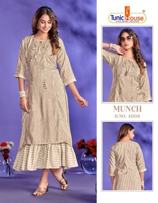 Tunic houase by munch pure maslin gown style long  fully printed kurti catalogue  at wholesale price kurtis catalogs