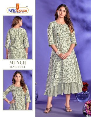 Tunic houase by munch pure maslin gown style long  fully printed kurti catalogue  at wholesale price kurtis catalogs