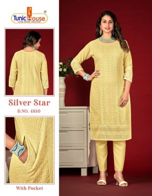 Tunic house new silver star apple georgette chikankari sequence work Kurti collection  kurtis catalogs