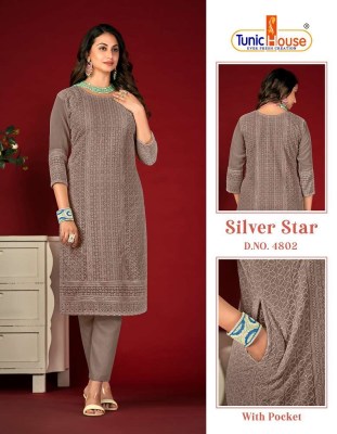 Tunic house new silver star apple georgette chikankari sequence work Kurti collection  kurtis catalogs