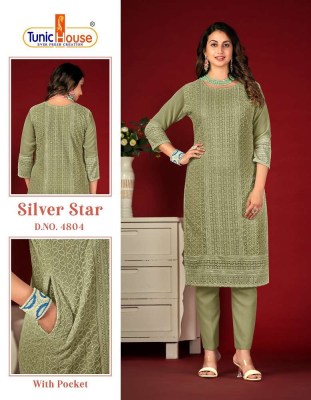 Tunic house new silver star apple georgette chikankari sequence work Kurti collection  kurtis catalogs