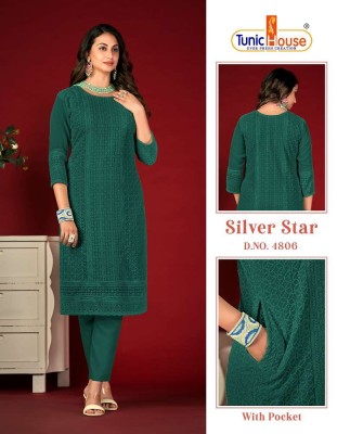 Tunic house new silver star apple georgette chikankari sequence work Kurti collection  kurtis catalogs