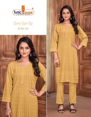 Tunic house presents Kerry star top viscous rayon fully lucknowi Kurti wholesaler price in India  kurtis catalogs