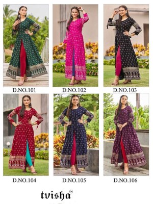 Tvisha Pushpa vol 5 Heavy Rayon Slit Cut Long Gown Kurti Wholesaler  kurtis catalogs