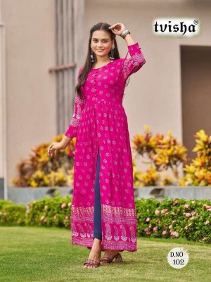 Tvisha Pushpa vol 5 Heavy Rayon Slit Cut Long Gown Kurti Wholesaler  kurtis catalogs