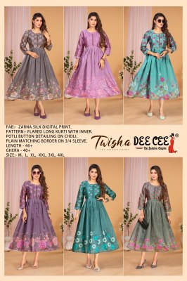 Twisha by Deecee Flared Long Zarna Silk Digital Printed  fancy Kurti collection at low price  kurtis catalogs